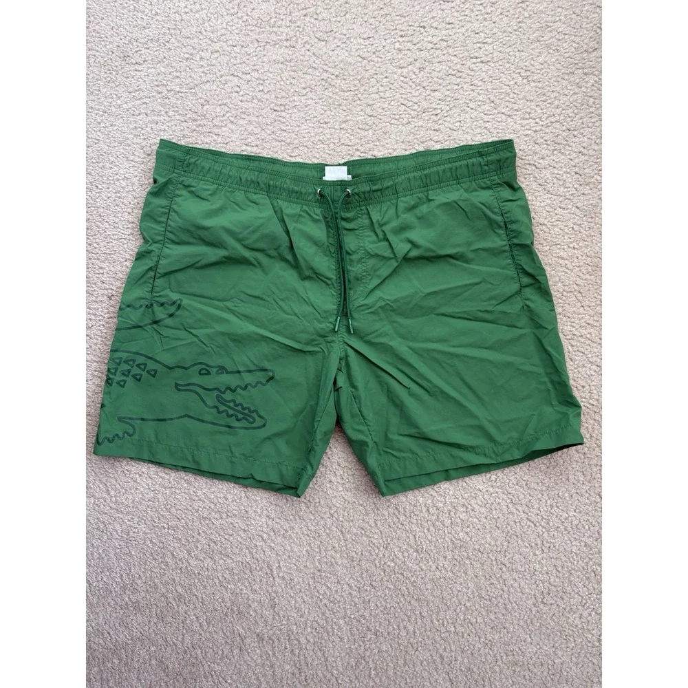 Lacoste Swim Trunks XL Green Big Croc Print Lined Beach Summer